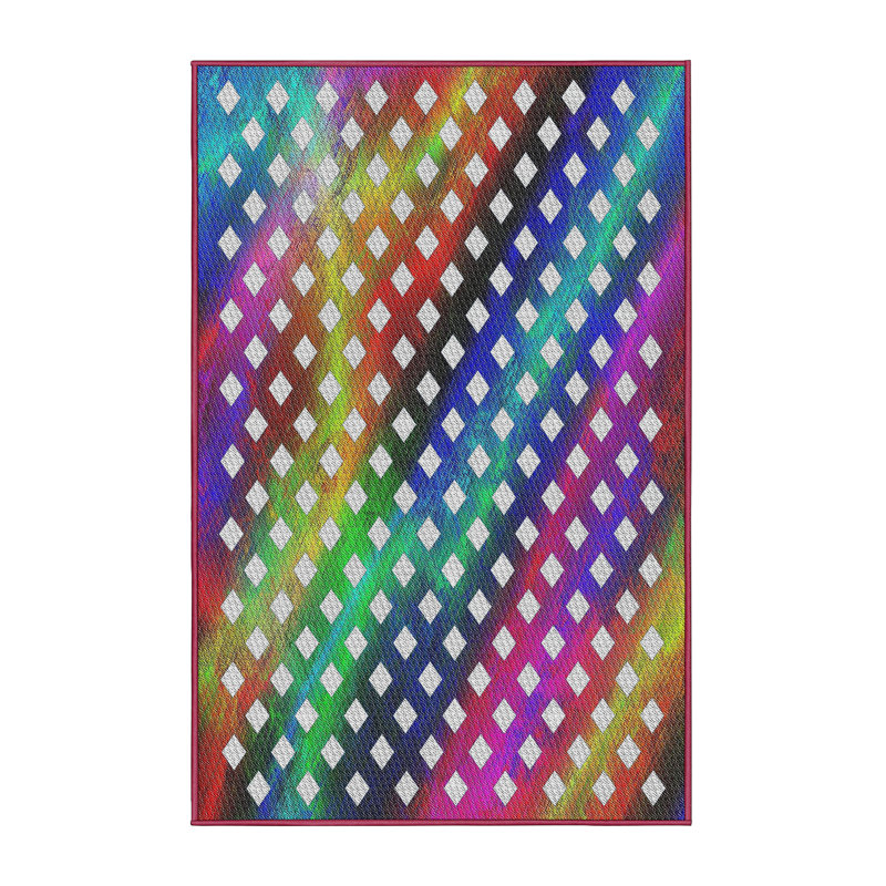 Tapis rose/vert/rouge tissé à la machine, Rectangle 8 pi x 12 pi