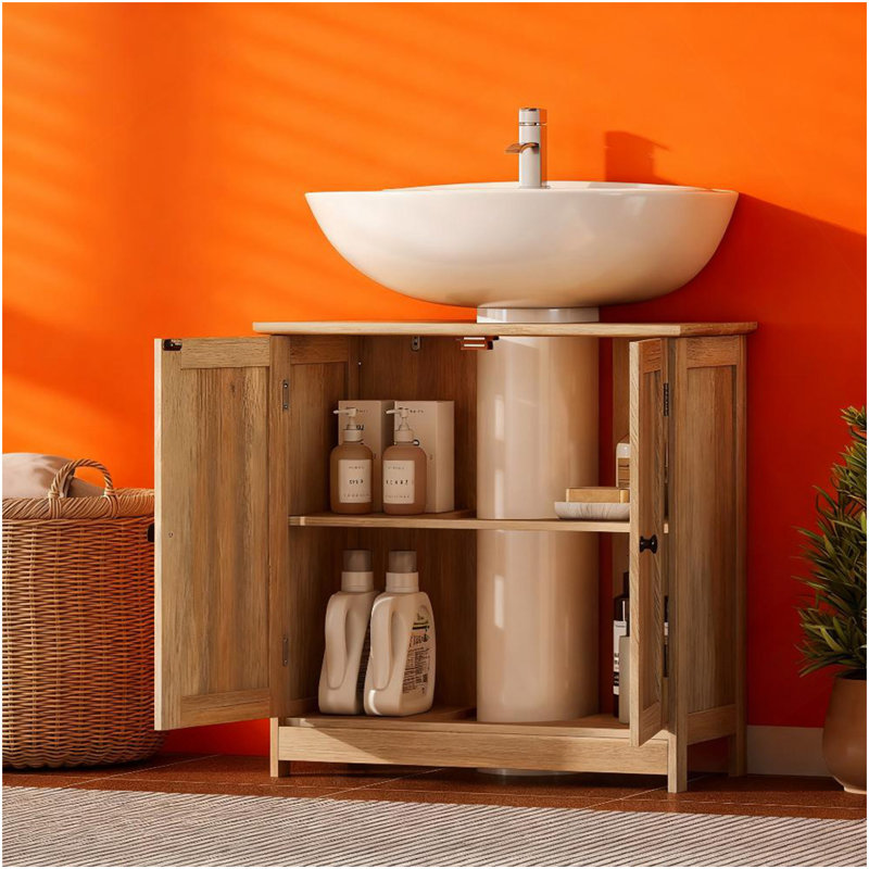 Armoire de meuble-lavabo sous le lavabo avec 2 portes et tablette réglable, chêne gris vieilli (sans lavabo de salle de bain)
