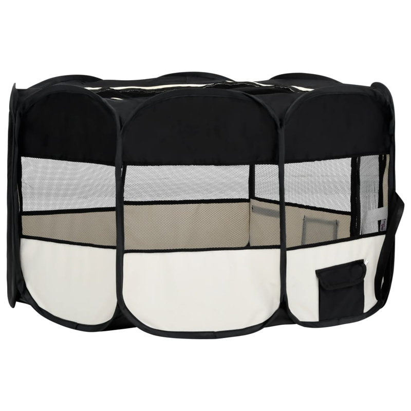 Enclos d'exercice en tissu, Noir/crème, H 24 po x l 57,1 po x P 57,1 po