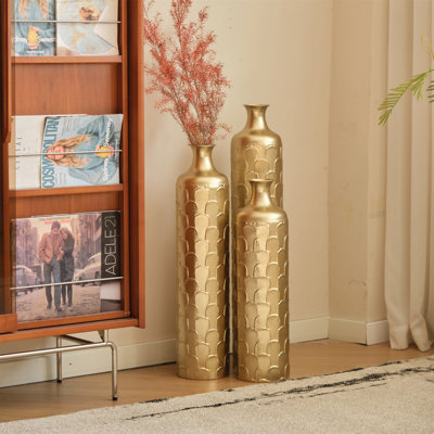 Floor Metal Vases Decorated White Metal vases Set of 3 gorgeous home decoration large glazed metal vases 25.2in/29.33in/34.25in height