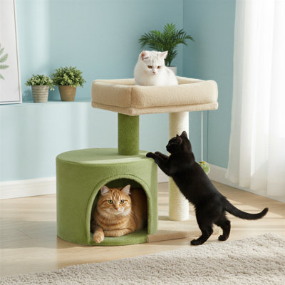 Cat Tree Tower with Condo and Scratching Post for Small Spaces