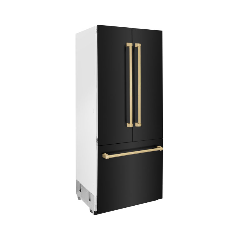ZLINE 36" 19.6 cu. ft. Built-In 3-Door French Door Refrigerator with Internal Water and Ice Dispenser, Polished Gold