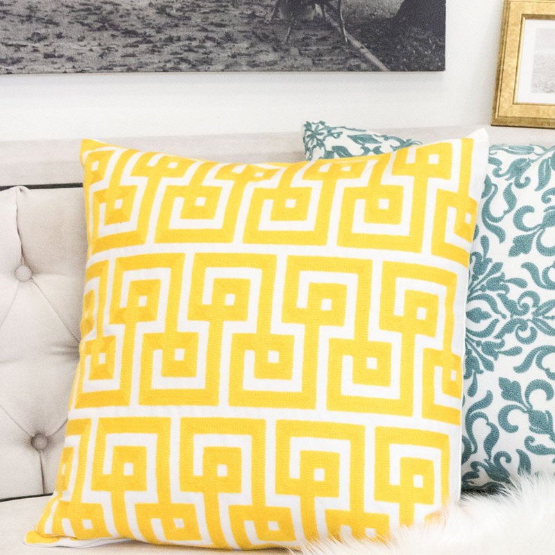 Geometric Cotton Throw Pillow, Yellow
