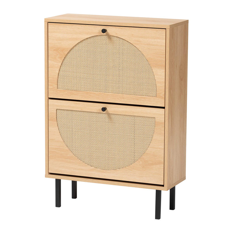 Baxton Studio Remus Wood Shoe Cabinet - 12-Pair Shoe Storage Organizer With 2 Flip Doors, Boho-Chic Compact Hallway Or Entryway Furniture