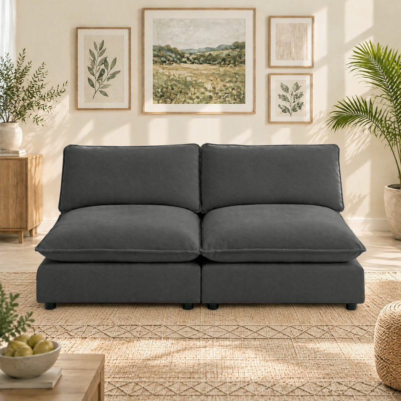 Canapé modulaire sans accoudoirs 2 pièces 67 po, Gris foncé
