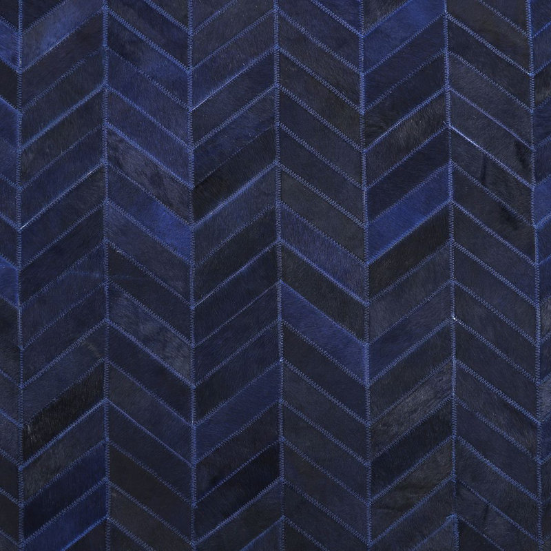 Meir Leather Chevron Area Rug, Navy, Rectangle 3' x 5'