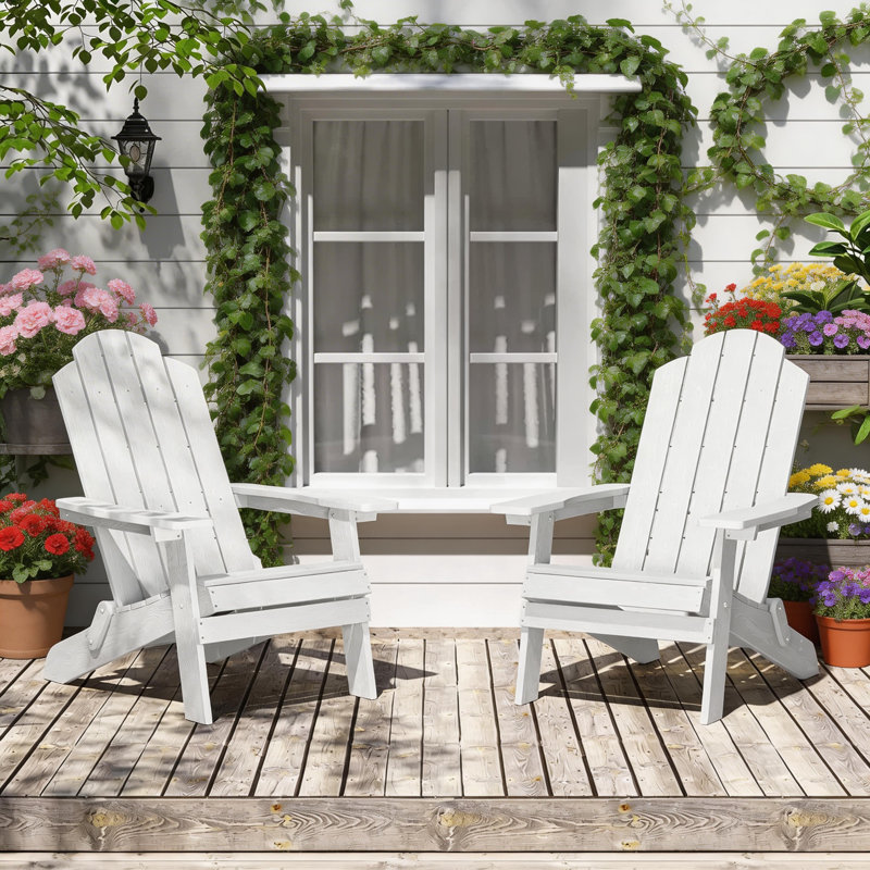 Outdoor Folding Adirondack Chair With Cup Holder Easy to Assemble and Comfortable Adirondack Chairs All Weather Composite Plastic Chair for Outside Fire Pit Patio Lawn Garden Backyard Use