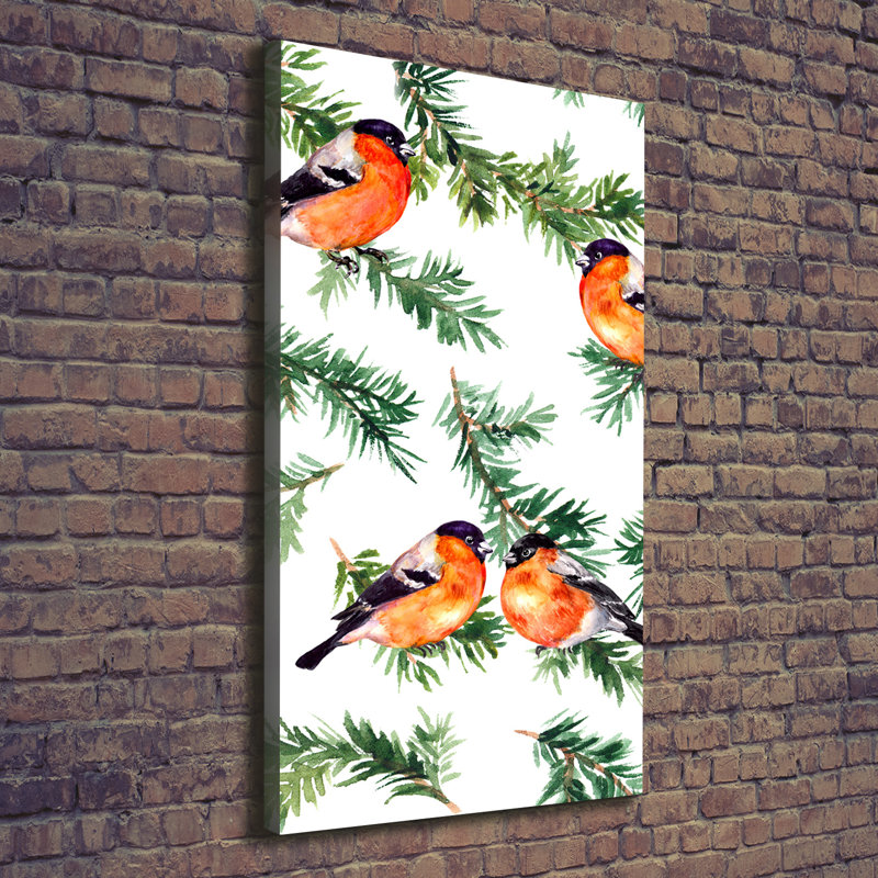 Robin And Conifers - Wrapped Canvas Print