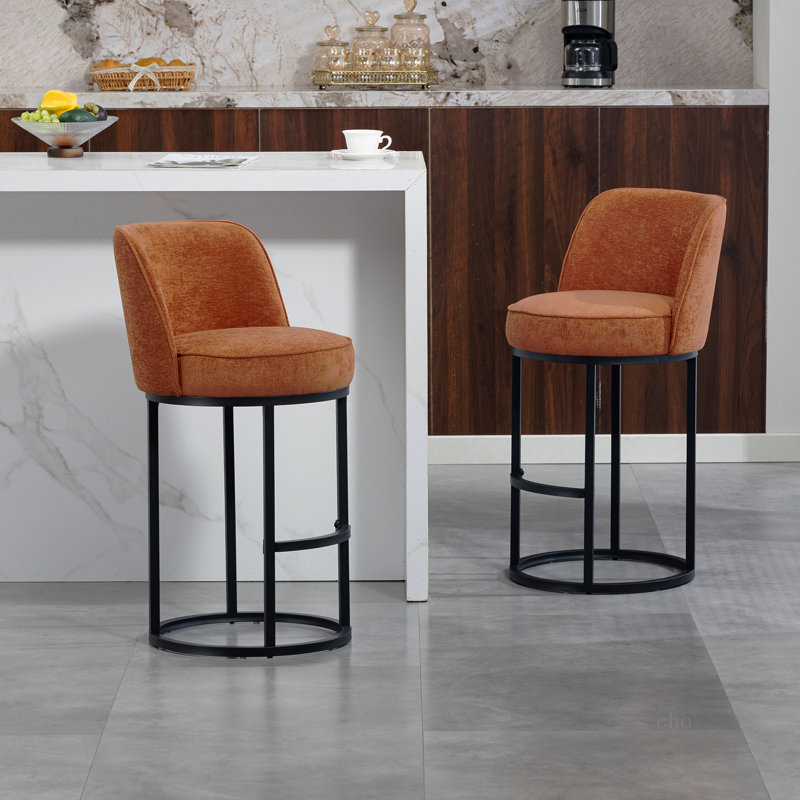 Ensemble de 2 tabourets de bar à hauteur de comptoir, tabourets de bar moderne avec dossier, tabourets de bar rembourrés en lin pour îlot de cuisine