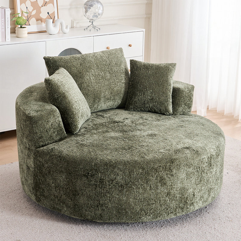 Fauteuil demi-tonneau pivotant en chenille, Green
