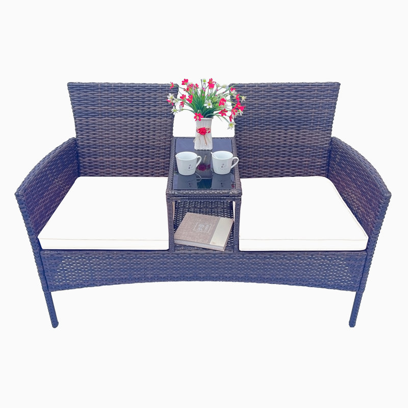 Ensemble de mobilier de patio, banc en rotin moderne avec coussins et table amovibles, Beige