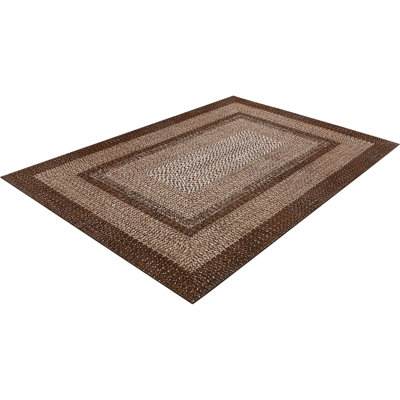 5x7 Braided Rug, Washable Area Rug for Living Room, Vintage Accent Rug, Braided Print Carpet, Low Pile Non-Shedding Kitchen Rugs with Non Slip Backing, Aesthetic Foldable Brown Rug