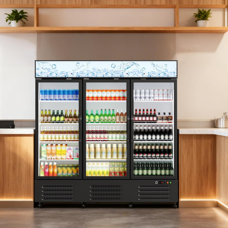 Réfrigérateur commercial à boissons, 54,3 pieds cubes Réfrigérateur à 3 portes vitrées avec circulation à 360 °, sans givre, lumière DEL douce, tablettes réglables, réfrigérateur à marchandise