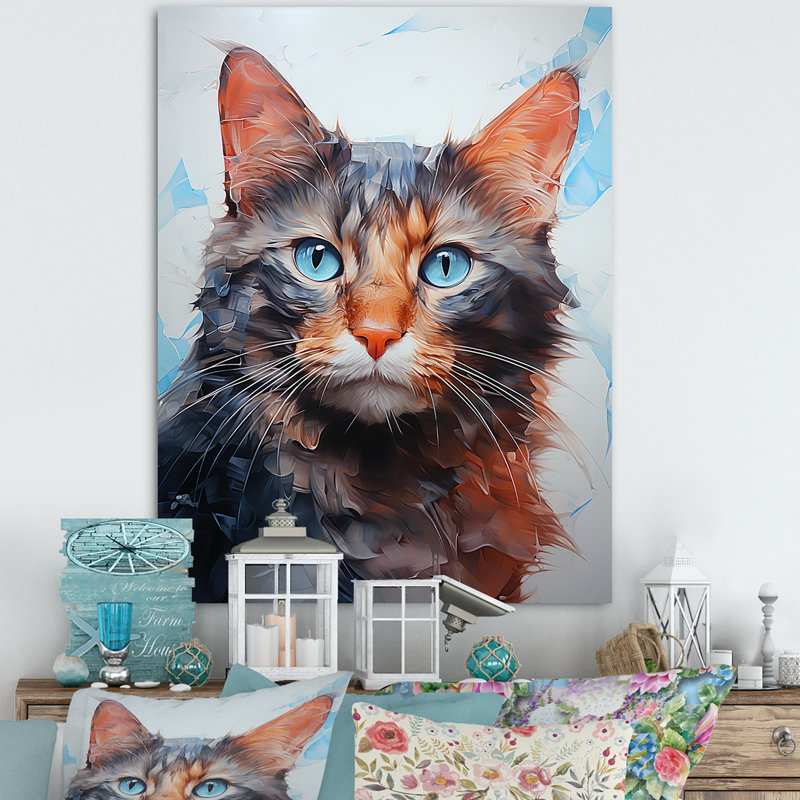 Décoration murale chat œil bleu II - chat, H 40 po x l 30 po x P 1,5 po, Toile tendue