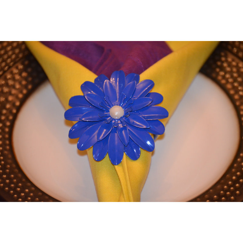 Rond de serviette fleur, Bleu