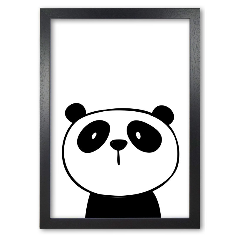 Scandi Panda - Painting, 30 cm H x 21 cm W x 5 cm D, Black Grain Frame