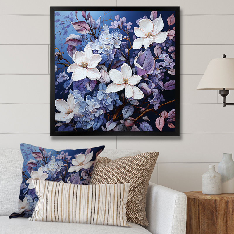 «Blue Garden of Lilacs V» sur impression sur toile, Black Picture Framed, 24" H x 24" W