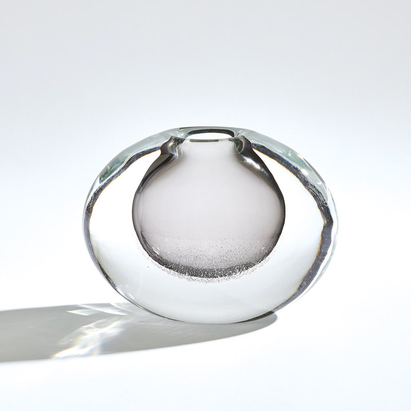 Micro Bubble Handmade Glass Table Vase, Gray/Clear