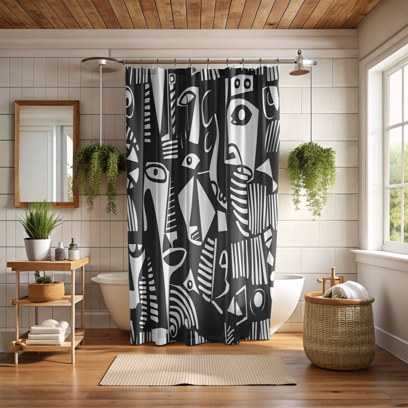 Cubist People Motifs - Rideau de douche standard 1 pièce, H 74 po x l 71 po