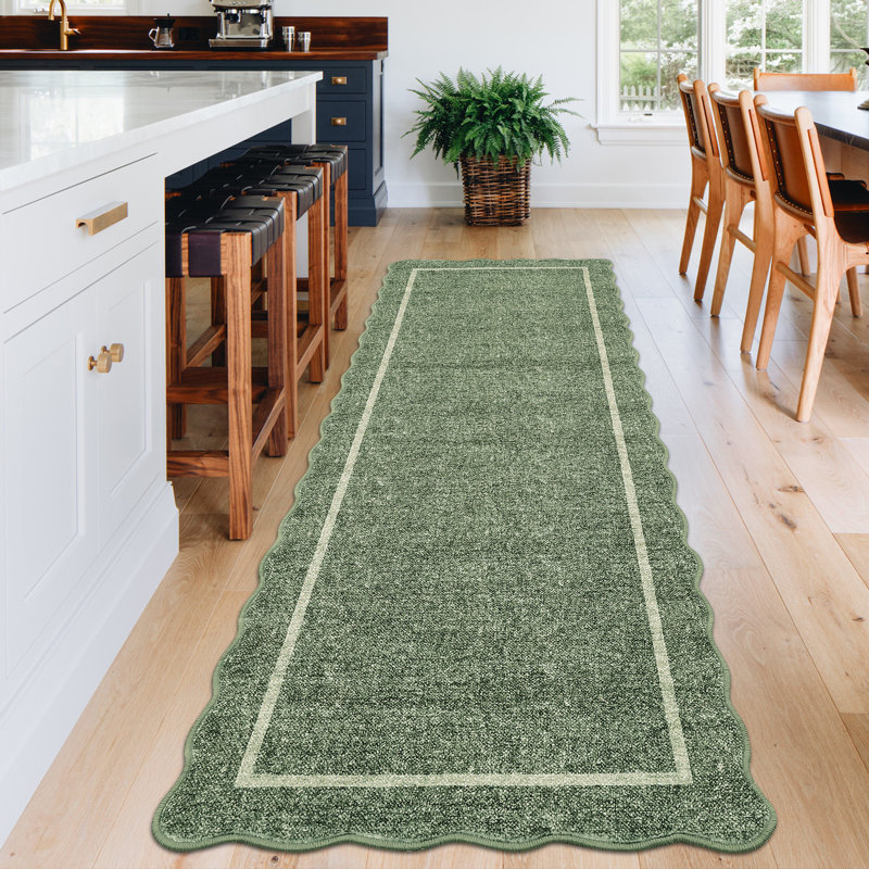 Scalloped Machine Washable Rug Non-Slip Bordered Floor Mats Non-Shedding Soft Low Pile Modern Accent Rugs for Living Room Bedroom Office