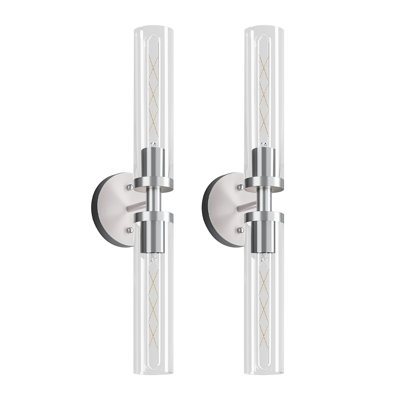 Wall Sconces Set of Two, Hardwired Brushed Nickel Bathroom Sconces Wall Lighting with Clear Glass, Modern Sconces Wall Decor Set of 2 Wall Light fixtures for Mirror Hallway (Bulbs Not Included)