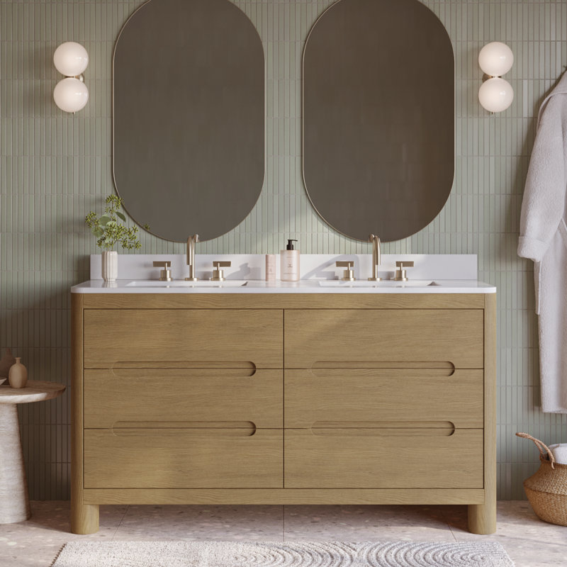 Meuble-lavabo double 60 po avec plateau en quartz Oslo