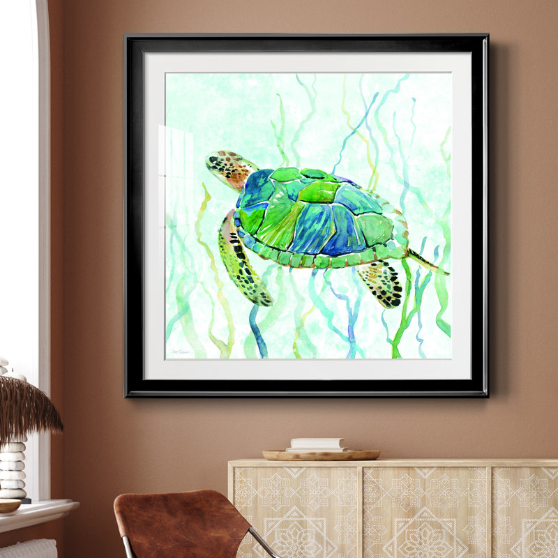 Sea Turtle Swim II - reproduction d'art sur papier encadrée, Cadre noir, H 30,5 po x l 30,5 po x P 1,5 po