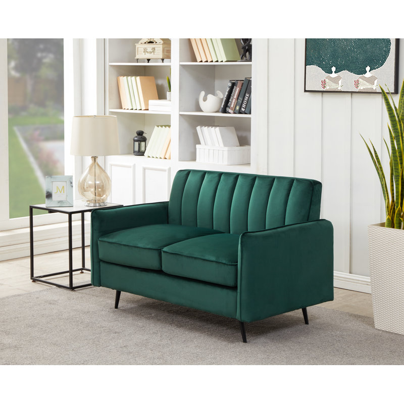 Acke 2 Seater Velvet Loveseat, Dark Green