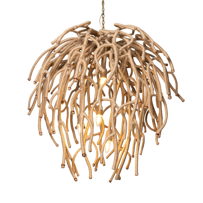 Jute Coral Chandelier - Ballito, 38" H x 38" W x 38" D, 4 Lights