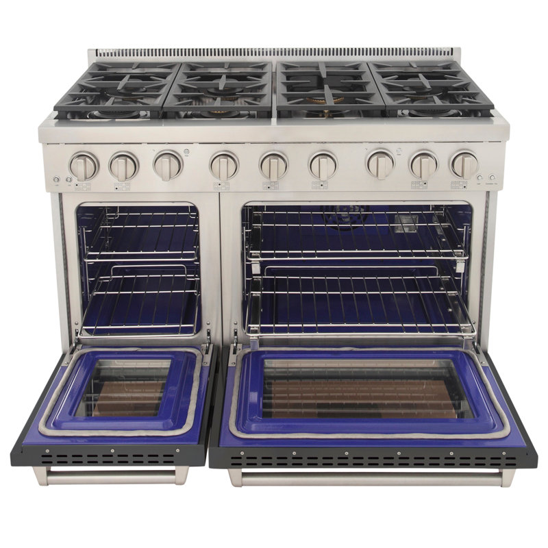 48 in. 6.7 cu. ft. Natural Gas Range Two Ovens in Olive Green with True Simmer Burners, Liquid Propane, Cement Gray