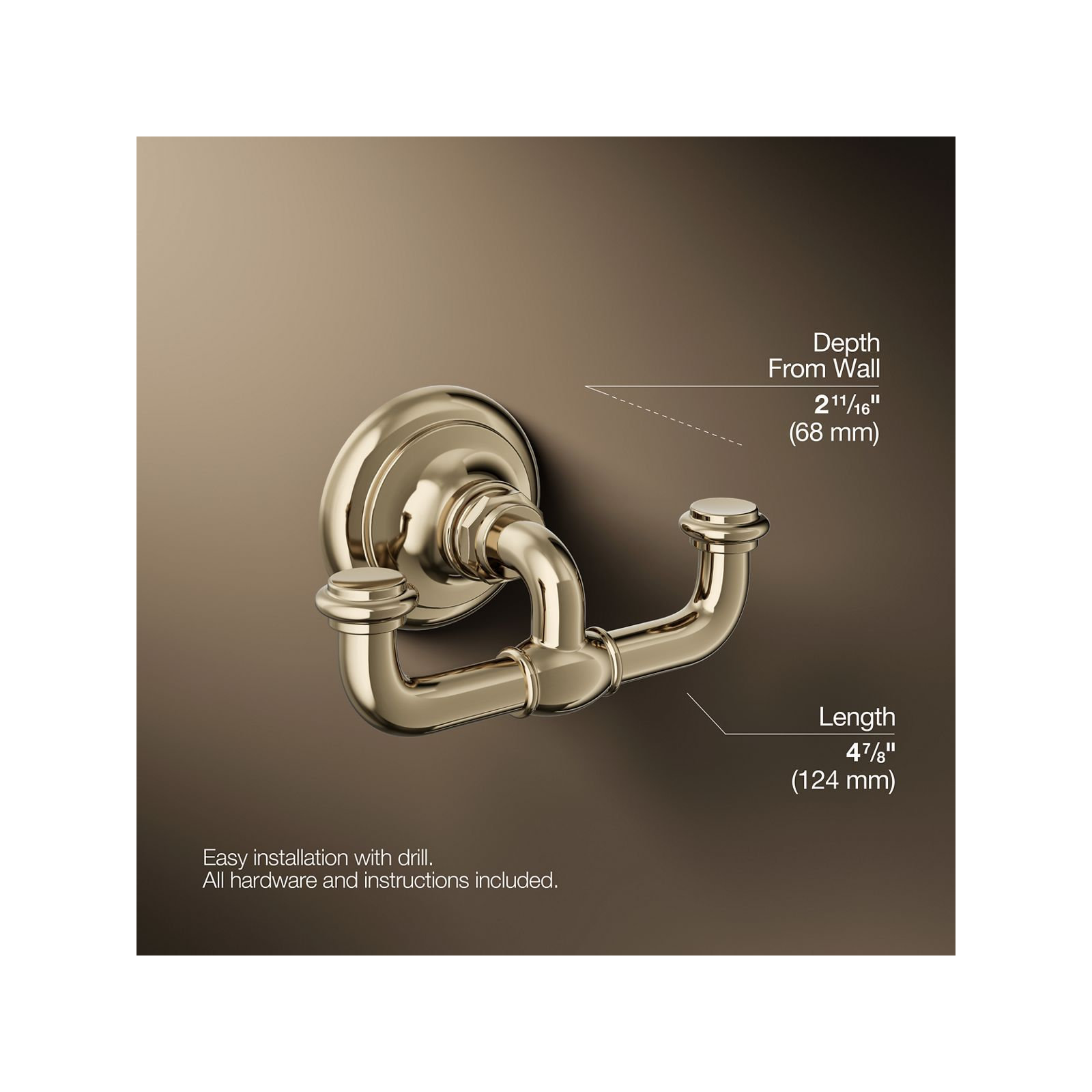Artifacts Double Wall Mounted Robe Hook, Gold