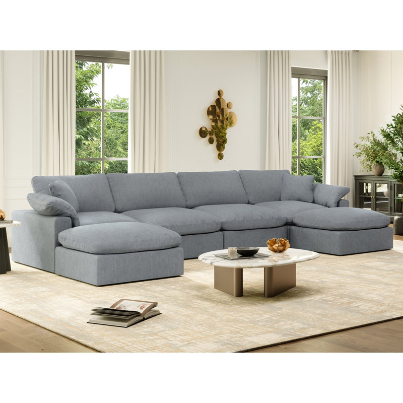 Hibo 143'' Upholstered Sofa, Oversized Cloud Modular Sectional Sofa Down Filled Comfort Modular Couch with Removable Cover for Living Room Office Apartment