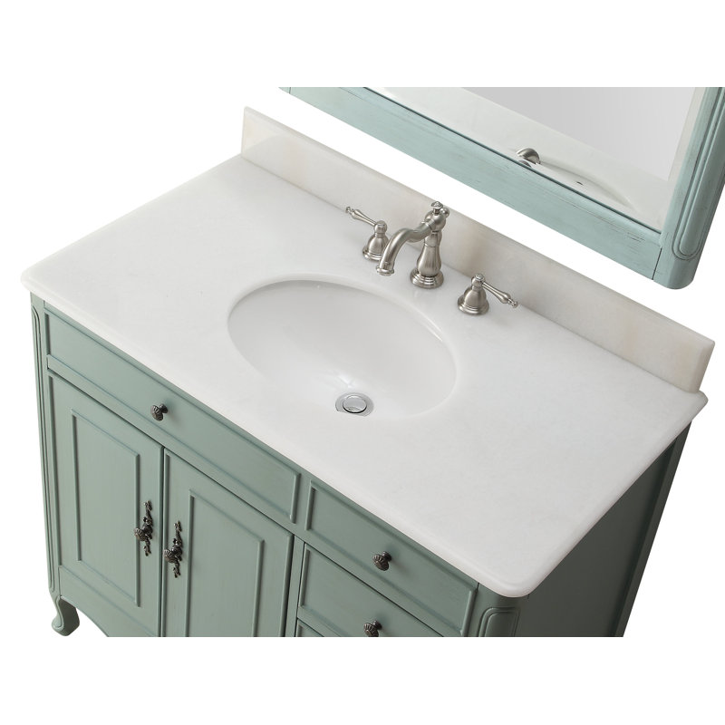 Medina 38'' Single Bathroom Vanity with Marble Top, Vintage Blue
