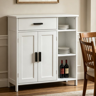 Armoire de rangement blanche avec tiroir et tablettes ouvertes, table de chevet d'appoint pour le salon de la chambre à coucher