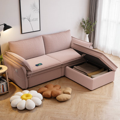 Canapé-lit modulaire convertible de 85 po, canapé en velours côtelé en L avec repose-pieds et rangement amovibles, canapé en tissu moelleux en mousse à mémoire de forme, conception deux en un pour le salon, lit d'invité