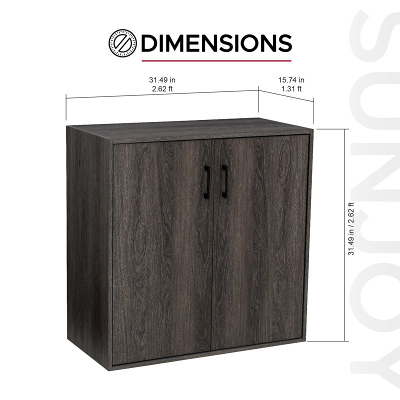 Sunjoy  Quub  Two Door Cabinet, Space Saving Stackable MDF Wood Cabinet for Living Room, Bedroom and Other Indoor Space