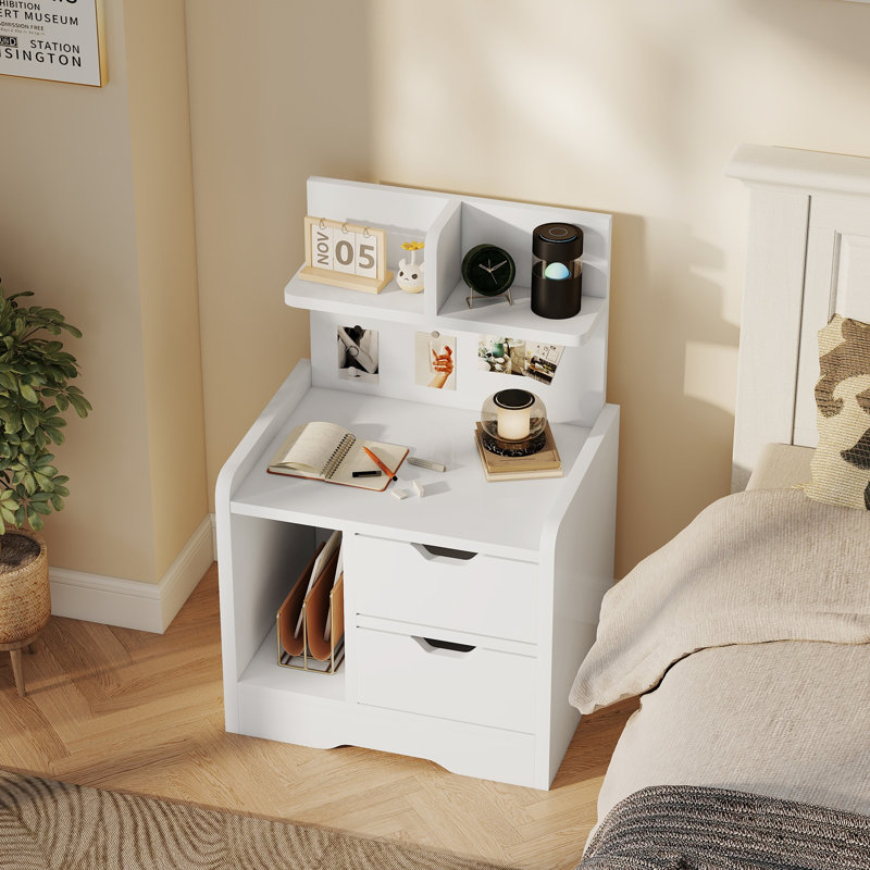 40cm W Manufactured Wood Bedside Table, High Gloss White