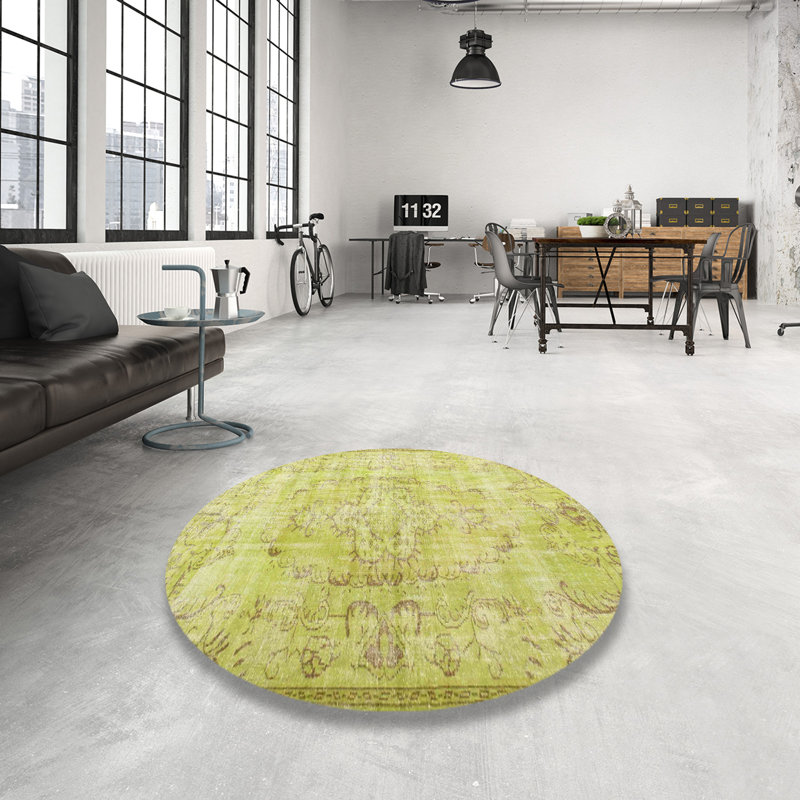 Tapis traditionnel vert clair, Rond 5 pi