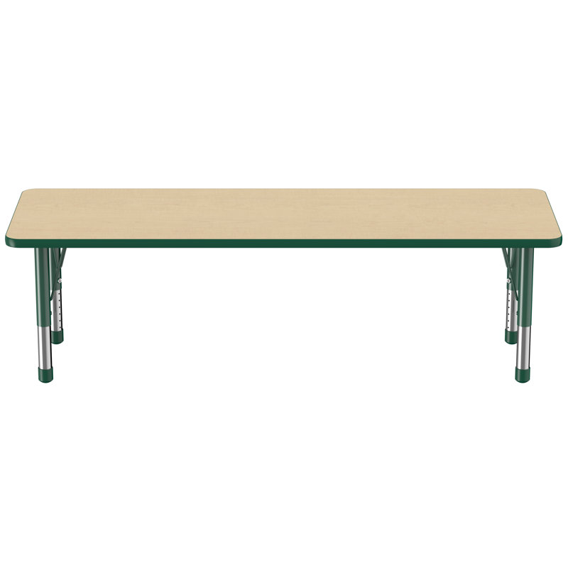 Table d'activité rectangulaire à hauteur réglable en forme de T, 30 po x 72 po, Érable / vert, Super