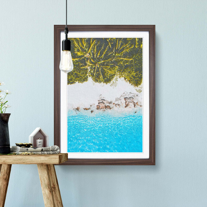 Palm Trees by the Beach in the Maldives - Picture Frame Painting Print, Walnut Framed, 65cm H x 48cm W x 2cm D
