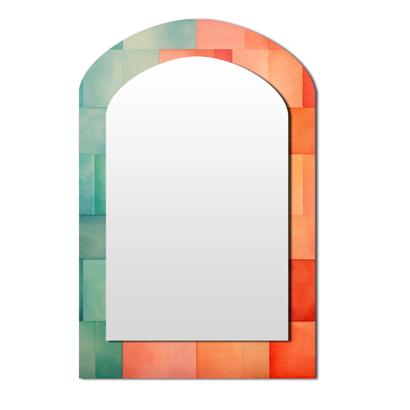 Coral Cubes Melody Shapes - Grand miroir mural arqué sur métal, 43 po x 33 po