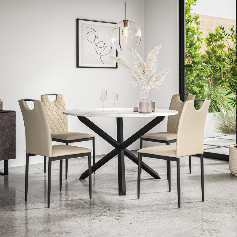 Daraich 4 - Person Dining Set, Black/Beige