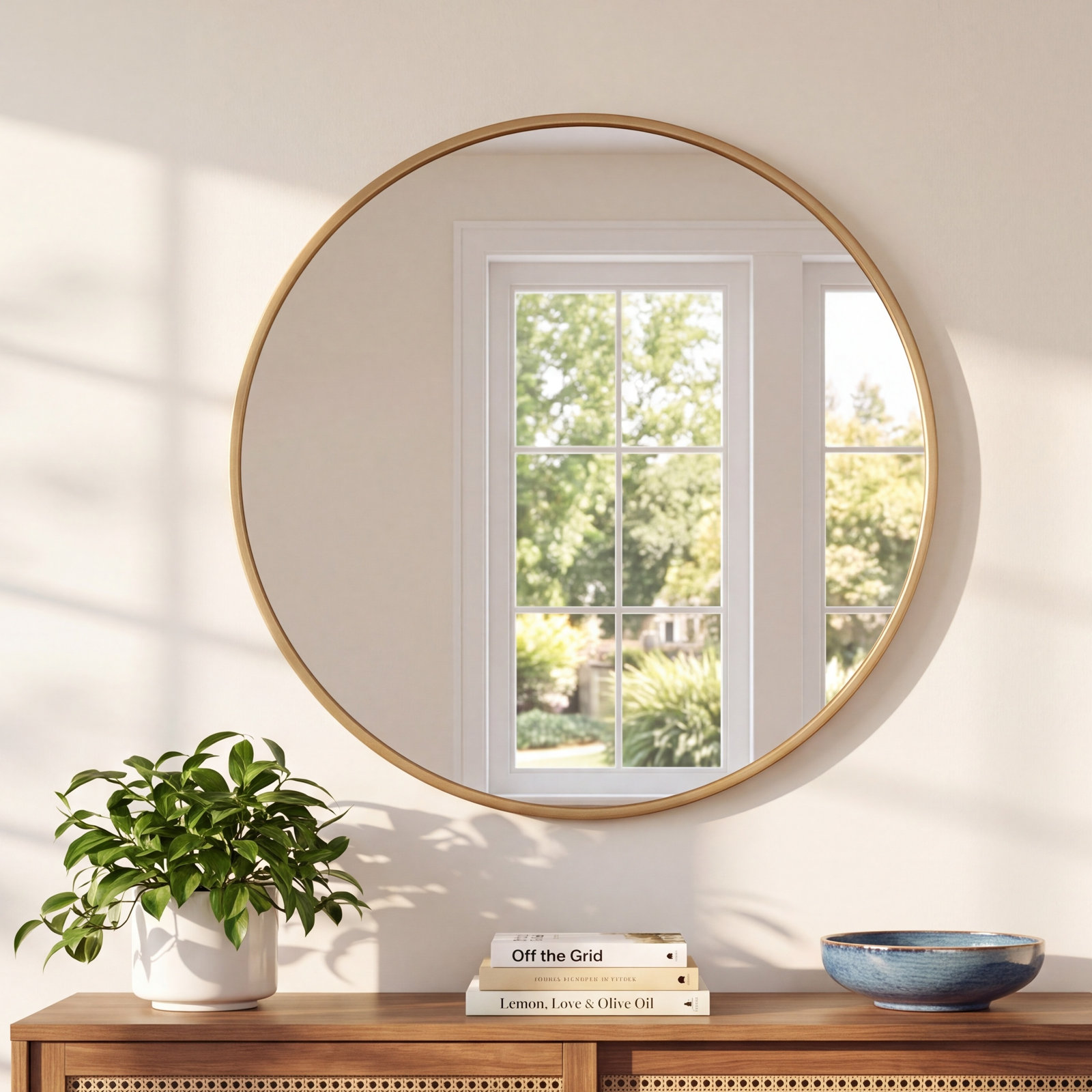 Sabine Metal Round Wall Mirror, 48" x 48", Brass