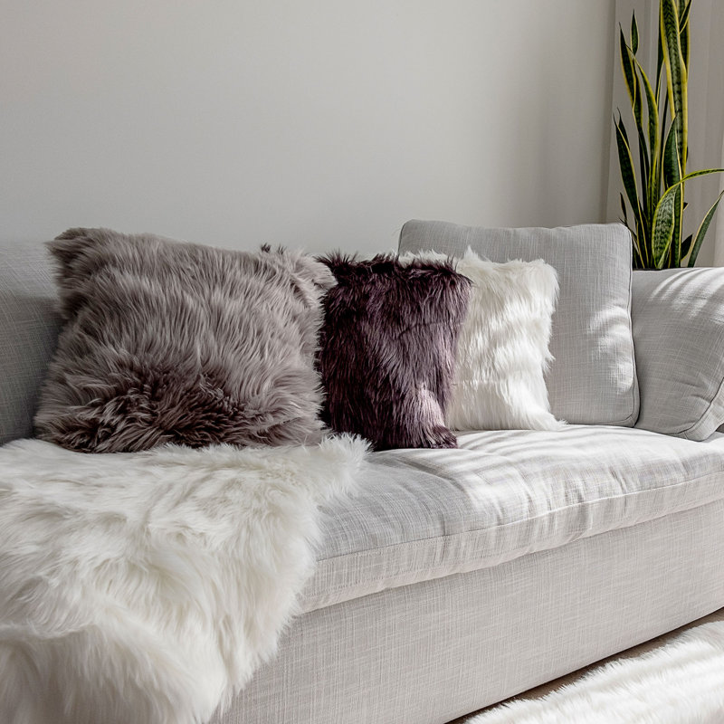 Edinburgh Faux Fur Throw Pillow, Dark Gray