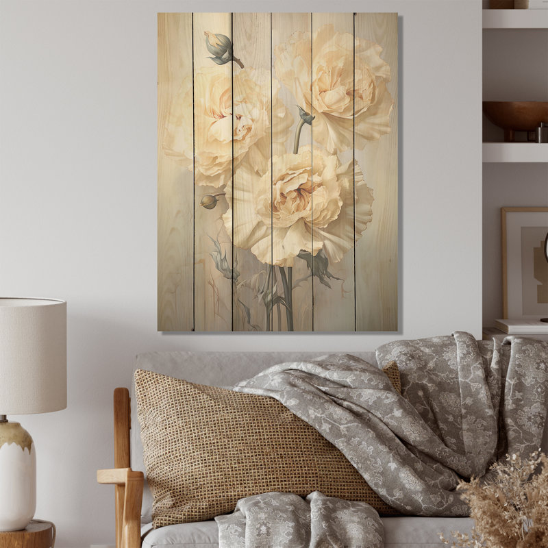 Minimalisme, œillets et bourgeons - œillets, art mural sur bois de pin naturel, H 20 po x l 10 po
