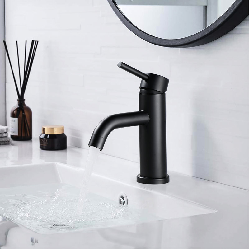 Robinet de salle de bain à un trou en acier inoxydable de 6,49 po de hauteur, fini noir mat, aéré, Noir mat