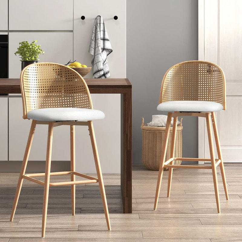 Upholstered Swivel Bar & Counter Stool (Set Of 2), Natural, white