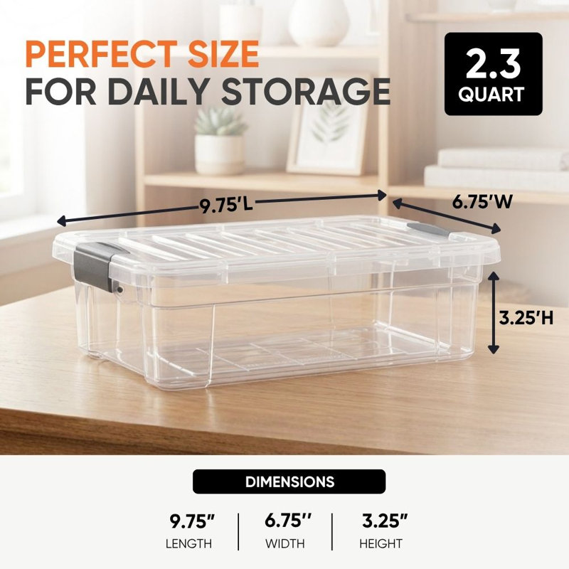 Superio Boîtes de rangement transparentes en plastique de 2,3 litres avec couvercles, empilables, sans BPA, pour la maison, le bureau, la résidence étudiante et la salle de classe, lot de 8