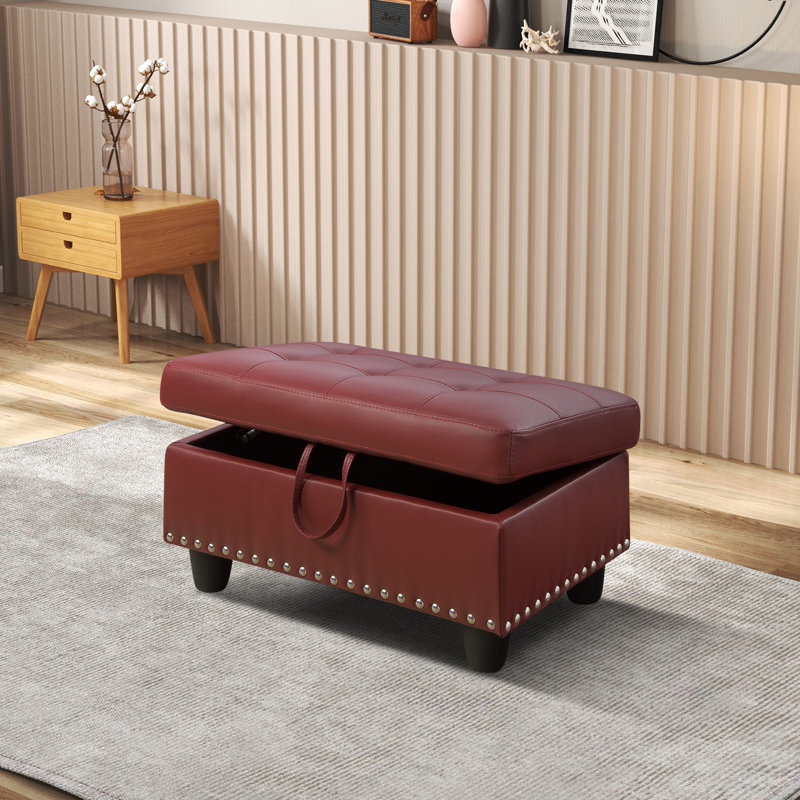 Repose-pieds avec rangement en faux cuir, Rouge