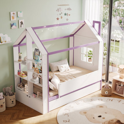 Structure de lit Kittredge Magical Kids avec lit gigogne coulissant, tablettes de rangement et lumières DEL pour un jeu imaginatif
